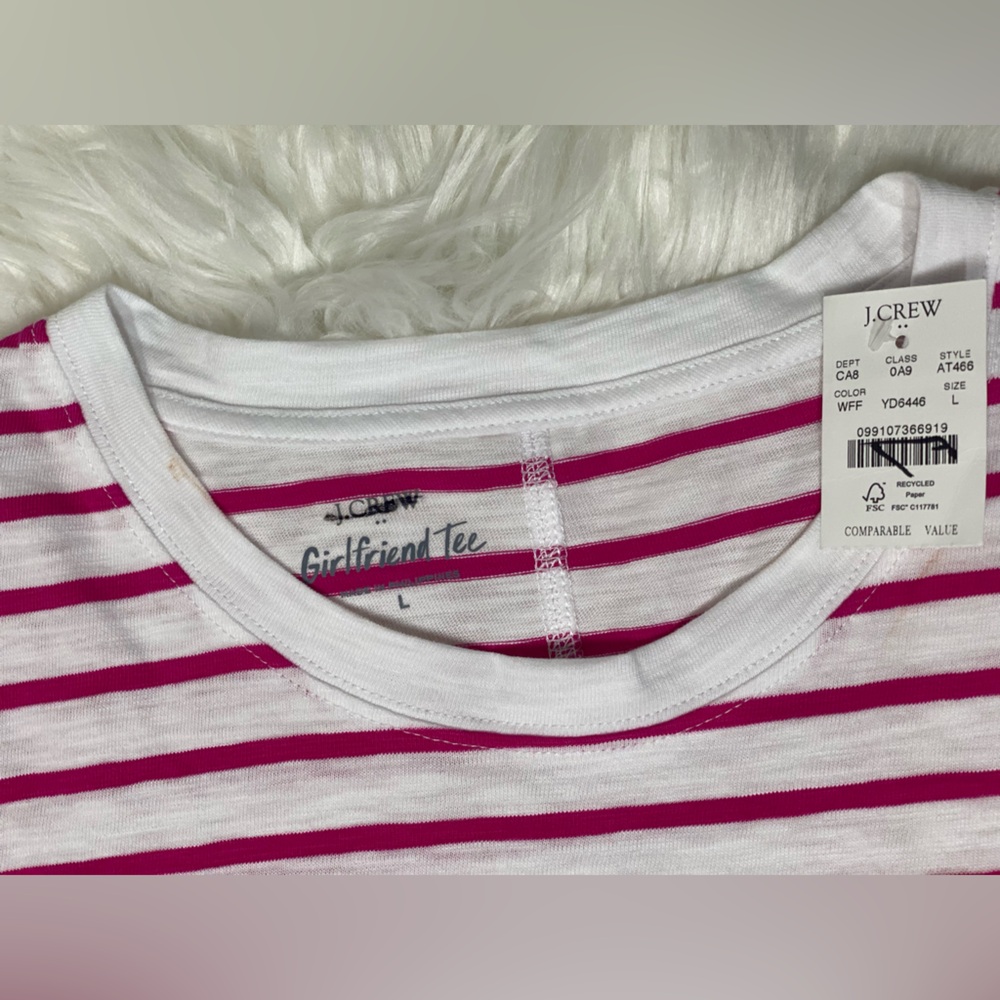 J. Crew Pink and White Striped Short Sleeve Tee #242 - Picture 6 of 6